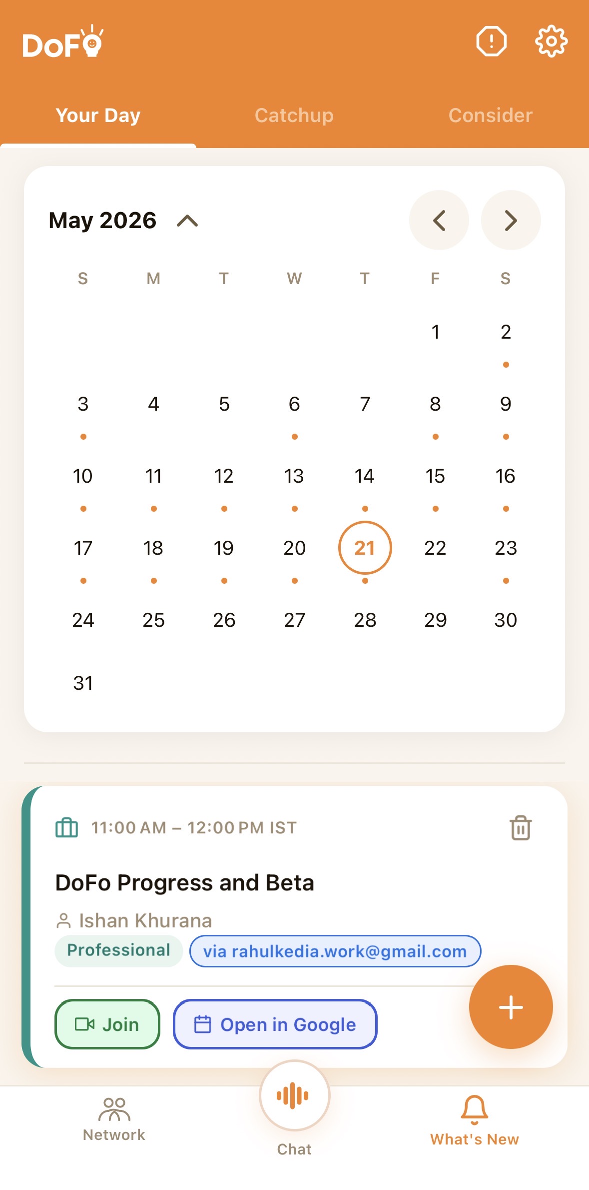 DoFo calendar screen